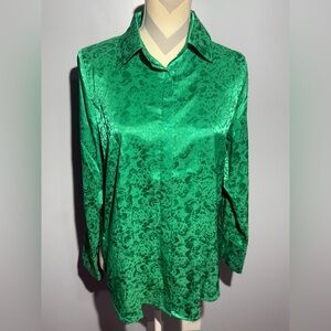 12th Tribe Vibrant Green Floral Blouse